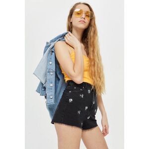 Topshop Black Embroidered Denim Jean Shorts